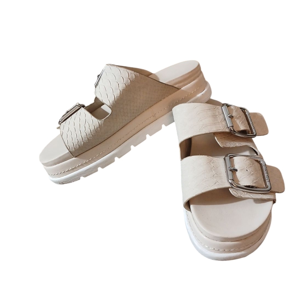 J Slides Cream Buckle Slide Sandals